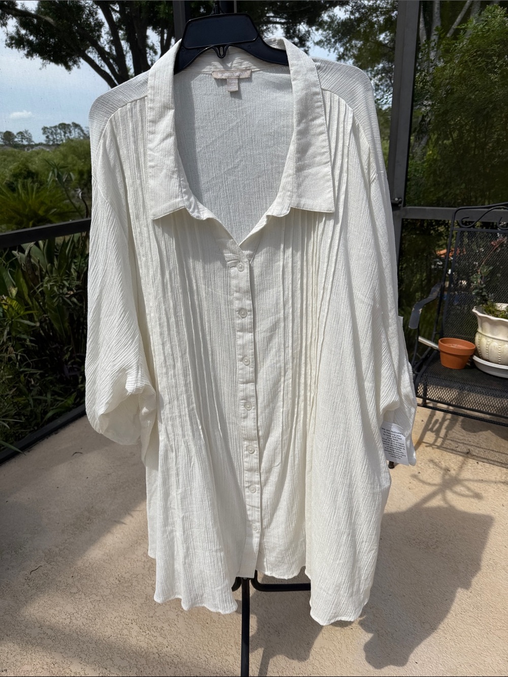 Cotton Woman Within Ivory Pleated Button-Front Swim Coverup / blouse